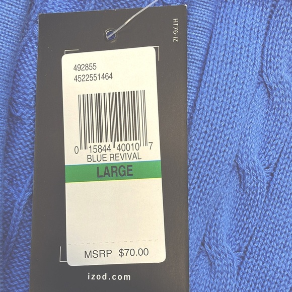 Izod Men’s Pullover Cable Cardigan Sweater, Large, Blue Revival, NWT - Picture 5 of 5